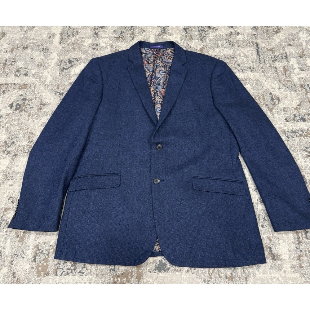 Alan Flusser Blazer Jacket Mens L Blue Wool Single Button Up Sport‎ Coat Preppy